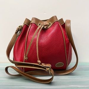Vintage Liz Claiborne Vintage Red Pebble Leather Drawstring Bucket/Crossbody Bag